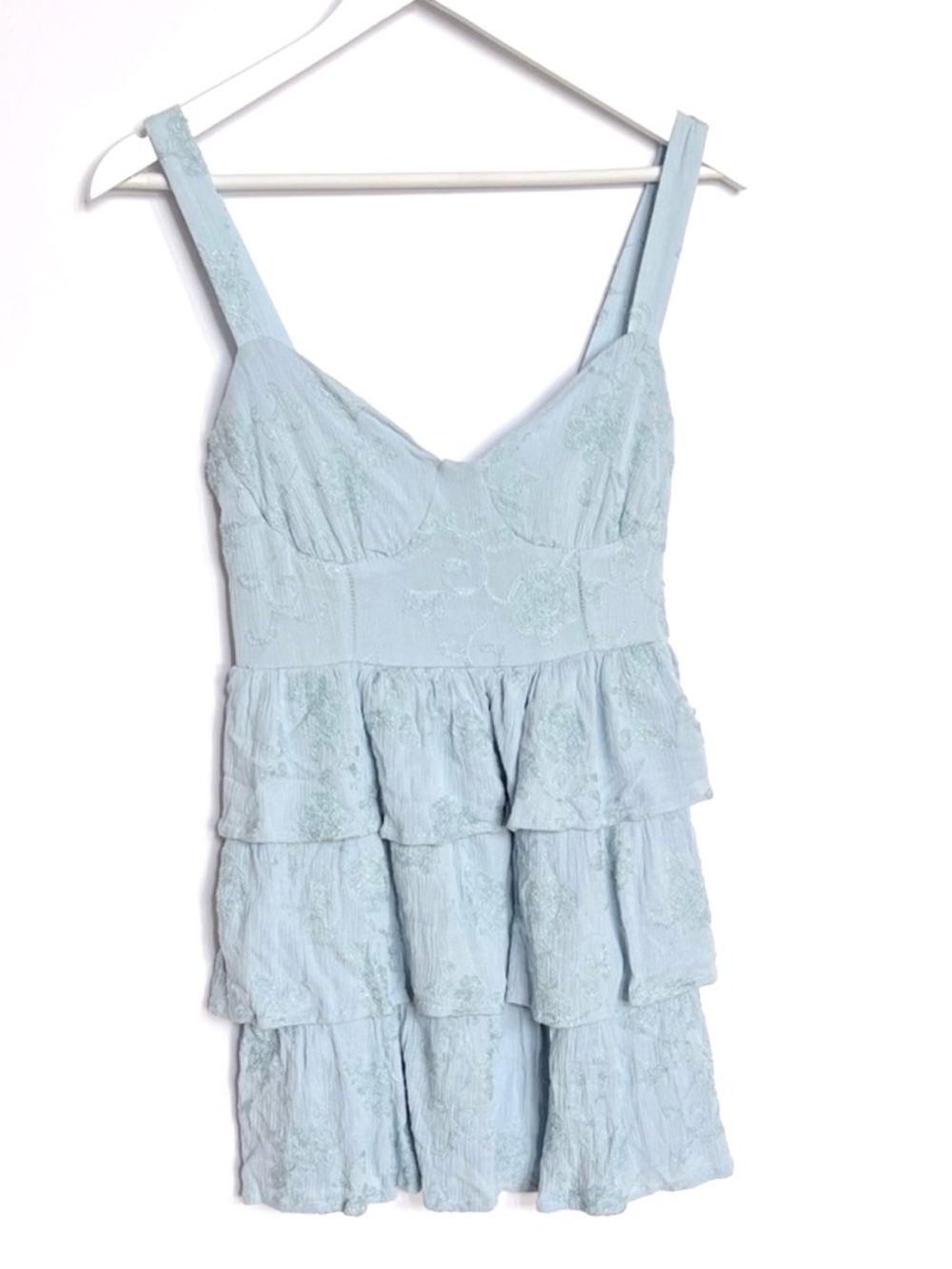 Altar'd State Roxie Floral Tiered Tiered Mini Dress Sky Blue HOCO Sz S